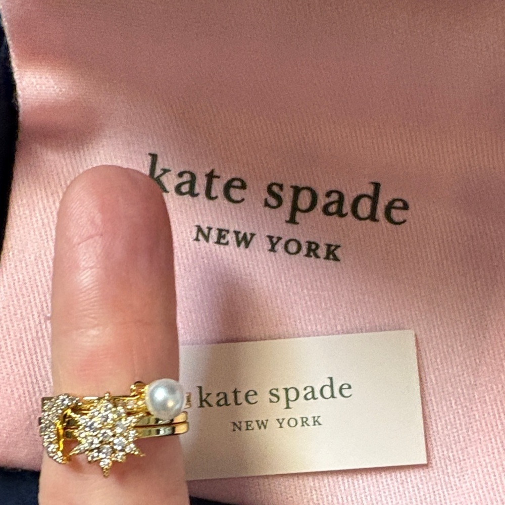 Kate Spade Gold and Pearl Starburst Ring Set- 3 separate rings that stack - Picture 1 of 8
